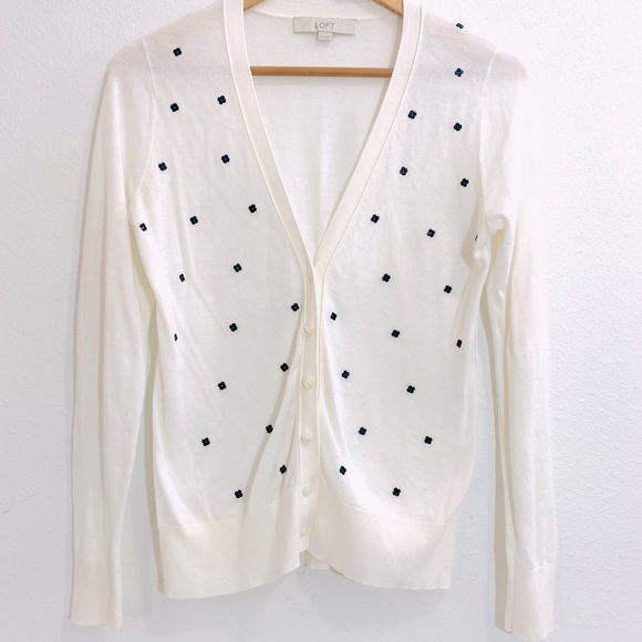 LOFT Sweaters - Ann Taylor Loft Cream & Black Long Sleeve Cardigan Size Small Cotton Blend